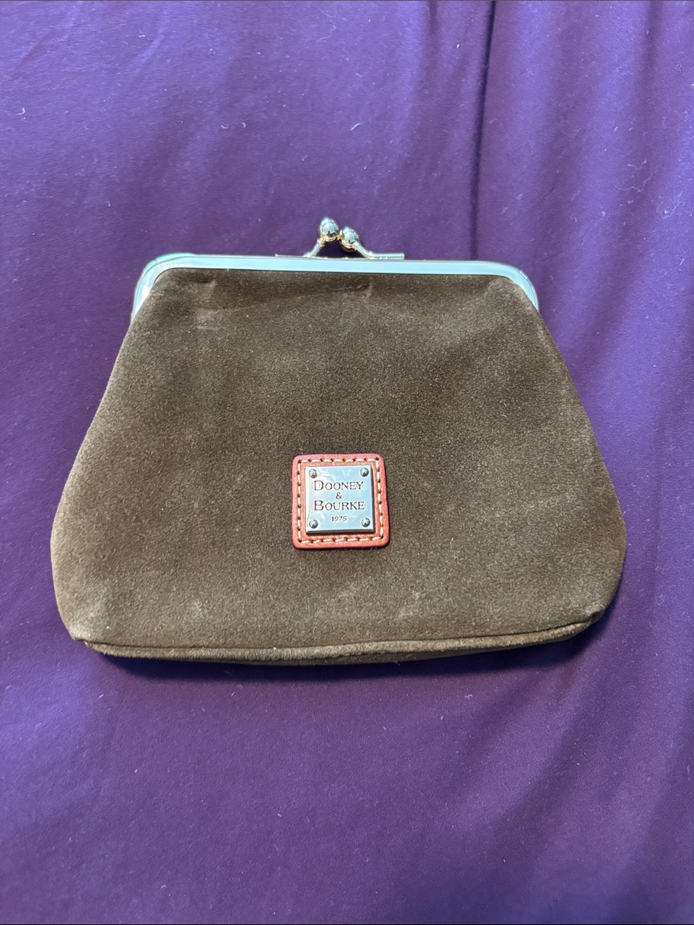 Dooney & Bourke Brown Suede Kiss-Lock Coin Clutch